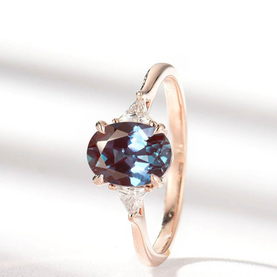 Hot Selling 925 Sterling Silver Pave CZ Rings Oval Cut Alexandrite Stone Engagement Ring