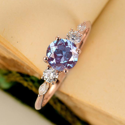 Hot Selling 925 Sterling Silver Pave CZ Rings Oval Cut Alexandrite Stone Engagement Ring