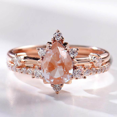 White CZ Pretty Pear Cut Alexander Gemstone Stacking Ring Set 925 Sterling Silver Jewelry