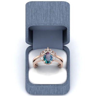 925 Sterling Silver CZ Dainty Jewelry Alexandrite Ring Set Alexandrite Wedding Rings