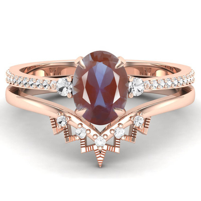 925 Sterling Silver CZ Dainty Jewelry Alexandrite Ring Set Alexandrite Wedding Rings