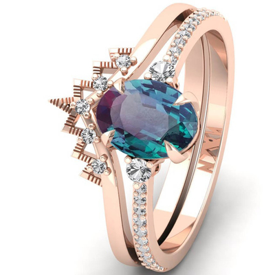 925 Sterling Silver CZ Dainty Jewelry Alexandrite Ring Set Alexandrite Wedding Rings