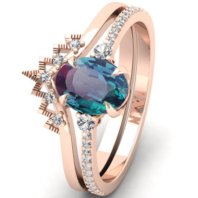 925 Sterling Silver CZ Dainty Jewelry Alexandrite Ring Set Alexandrite Wedding Rings