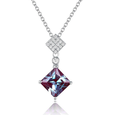 925 Sterling Silver Color Change Cubic Zircon Jewelry Lab Alexandrite Pendant Necklace