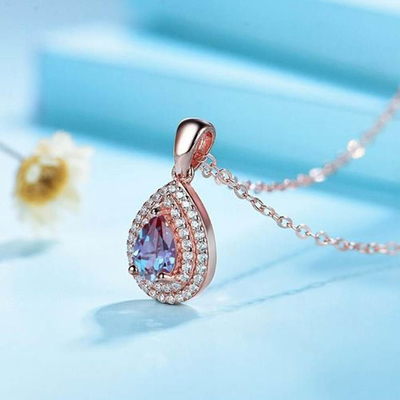 925 Sterling Silver Color Change Cubic Zircon Jewelry Lab Alexandrite Pendant Necklace