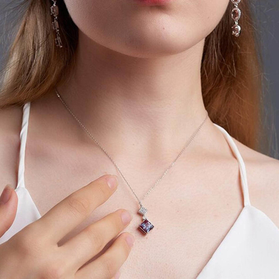 925 Sterling Silver Color Change Cubic Zircon Jewelry Lab Alexandrite Pendant Necklace