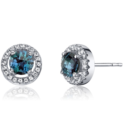 HIgh Quality Lab Created Alexandrite Stone Stud Earrings Simulated Alexandrite Sterling Silver Stud Earrings