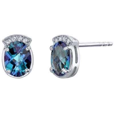 HIgh Quality Lab Created Alexandrite Stone Stud Earrings Simulated Alexandrite Sterling Silver Stud Earrings