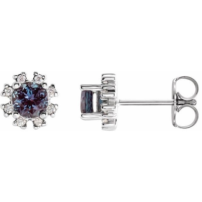 925 Sterling Silver Created Alexandrite Earrings 1 Carats Round Cut Halo Cubic Zirconia Simulated Alexandrite Earrings