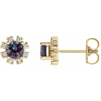 925 Sterling Silver Created Alexandrite Earrings 1 Carats Round Cut Halo Cubic Zirconia Simulated Alexandrite Earrings