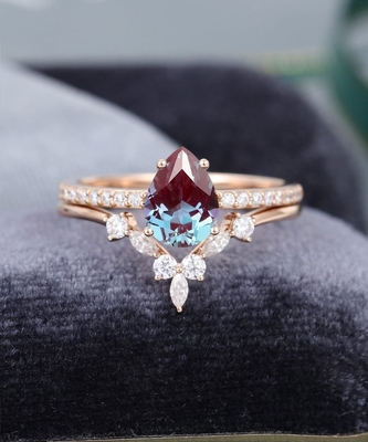 Hot Selling 925 Sterling Silver CZ Jewelry Dainty Alexandrite Ring Set For Women