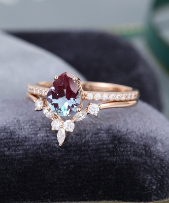 Hot Selling 925 Sterling Silver CZ Jewelry Dainty Alexandrite Ring Set For Women