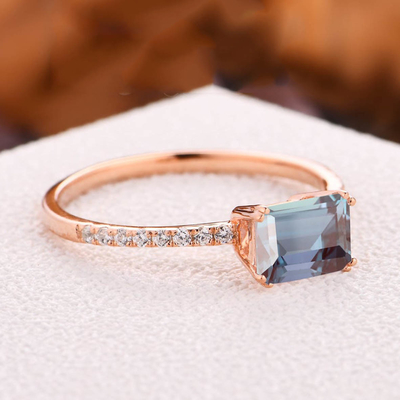 Rose Gold Half Eternity Gemstone Women's Ring 1.0ct Emerald Cut Alexandrite Ring