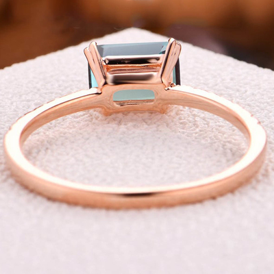 Rose Gold Half Eternity Gemstone Women's Ring 1.0ct Emerald Cut Alexandrite Ring