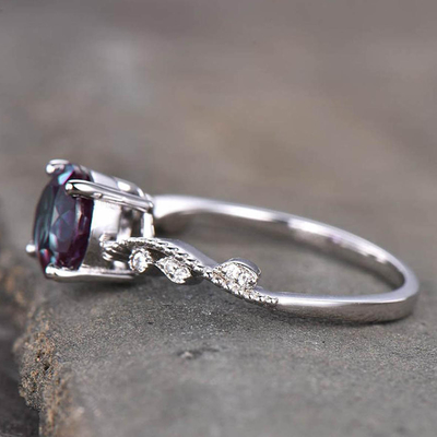 925 Sterling Silver Art Deco Promise Ring June Birthstone Silver Lab created Alexandrite Gemstone Ring