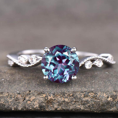 925 Sterling Silver Art Deco Promise Ring June Birthstone Silver Lab created Alexandrite Gemstone Ring
