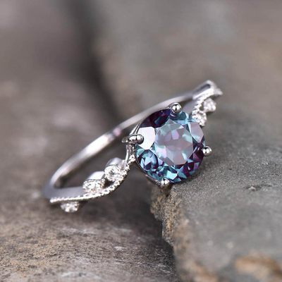 925 Sterling Silver Art Deco Promise Ring June Birthstone Silver Lab created Alexandrite Gemstone Ring