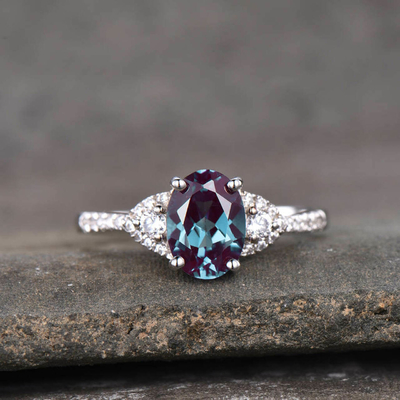 925 Sterling Silver Art Deco Promise Ring June Birthstone Silver Lab created Alexandrite Gemstone Ring