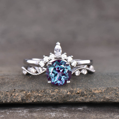Hot Selling 925 Sterling Silver Pave CZ Rings Oval Cut Alexandrite Stone Engagement Ring