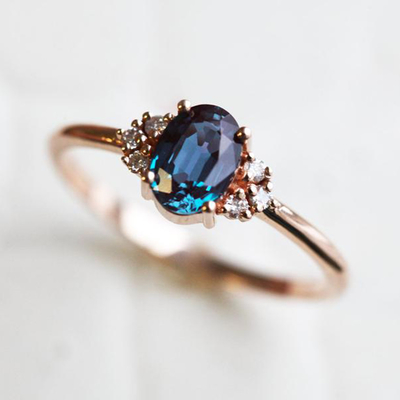 Rose Gold Plating 925 Sterling Silver Jewelry CZ Oval Cut Alexandrite Engagement Ring Set