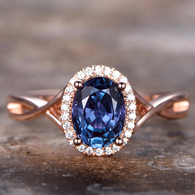 Gold Plated Wholesale 925 Sterling Silver Jewelry Women Wedding Ring Oval Shape Lab Created Alexandrite Stone Ring