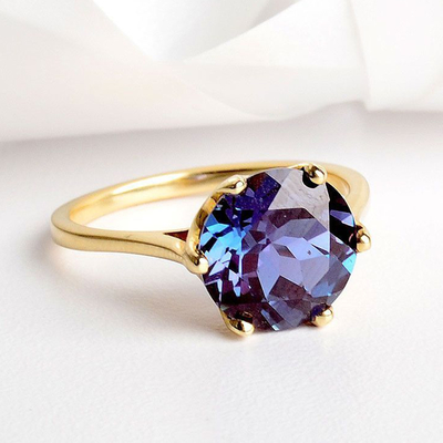 Gold Plated Wholesale 925 Sterling Silver Jewelry Women Wedding Ring Oval Shape Lab Created Alexandrite Stone Ring