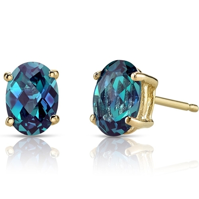 925 Sterling Silver 14k Yellow Gold Created Alexandrite Pear Shape Stud Earrings for Women Fashion Jewelry