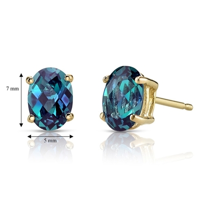925 Sterling Silver 14k Yellow Gold Created Alexandrite Pear Shape Stud Earrings for Women Fashion Jewelry