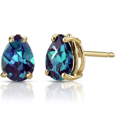 925 Sterling Silver 14k Yellow Gold Created Alexandrite Pear Shape Stud Earrings for Women Fashion Jewelry