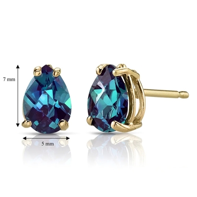 925 Sterling Silver 14k Yellow Gold Created Alexandrite Pear Shape Stud Earrings for Women Fashion Jewelry