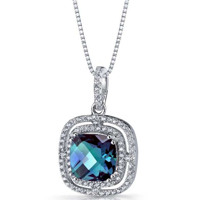 Wholesale 925 Sterling Silver Jewelry Gold Plated Women Necklace Round Shape Lab Created Alexandrite Stone Pendant
