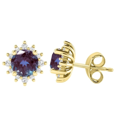 Gold Over Silver Color Changing Alexandrite White Topaz Earring CZ Halo Stud for Girls