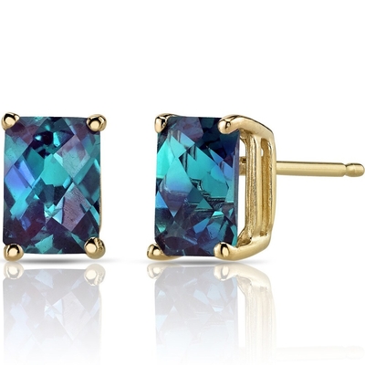 Gold Over Silver Color Changing Alexandrite White Topaz Earring CZ Halo Stud for Girls