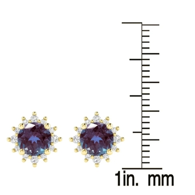 Gold Over Silver Color Changing Alexandrite White Topaz Earring CZ Halo Stud for Girls