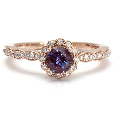 Women White CZ Alexandrite And Diamond Ring S925 Sterling Silver Rose Gold Plated