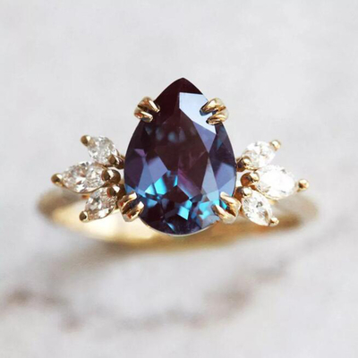 Women White CZ Alexandrite And Diamond Ring S925 Sterling Silver Rose Gold Plated