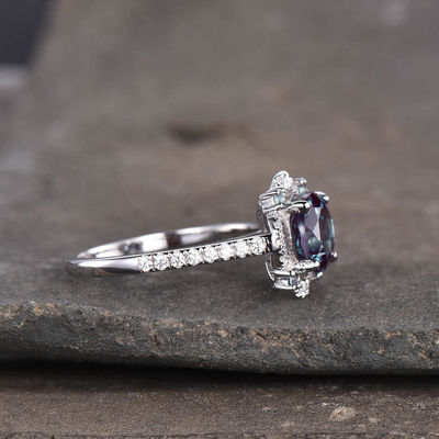 925 Sterling Silver Lab Created Alexandrite Rings , Synthetic Alexandrite Stone Ring