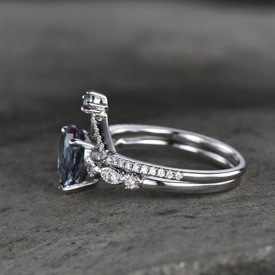 Synthetic Alexandrite Stone Wedding Band Ring Set 925 Sterling Silver Jewelry