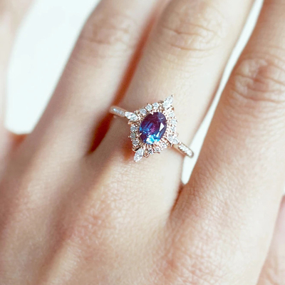 925 Sterling Silver Jewelry Synthetic Alexandrite Engagement Ring Lab Created