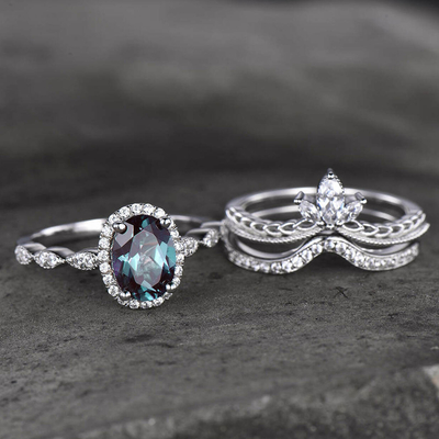 925 Sterling Silver Jewelry Synthetic Alexandrite Engagement Ring Lab Created