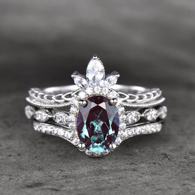 925 Sterling Silver Jewelry Synthetic Alexandrite Engagement Ring Lab Created