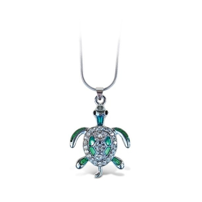 Green Sea Turtle Necklace Silver Chain Jewelry with Rhinestone  Pendant For Casual Formal Attire Sea Life  Necklace