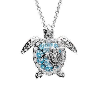 Green Sea Turtle Necklace Silver Chain Jewelry with Rhinestone  Pendant For Casual Formal Attire Sea Life  Necklace
