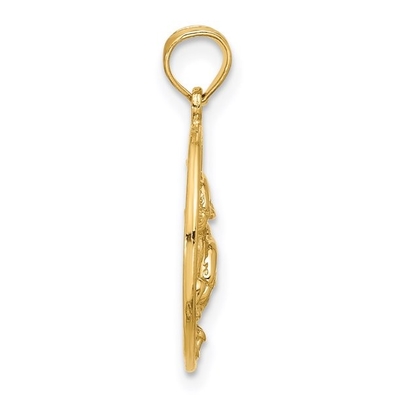 Carat in Karats 10K Yellow Gold Open Mouth Bass Fish Pendant Charm With 14K Yellow Gold Lightweight Rope Chain Necklace