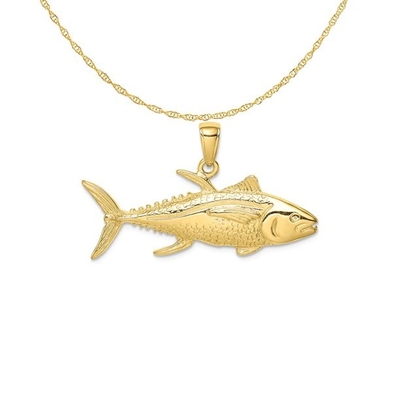10K Yellow Gold Polished Engraved Dolphins Pendant Charm With 14K Yellow Gold Lightweight Rope Chain Necklace
