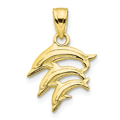 10K Yellow Gold Polished Engraved Dolphins Pendant Charm With 14K Yellow Gold Lightweight Rope Chain Necklace