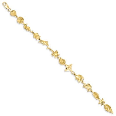 14kt Yellow Gold Sea Life Bracelet 7 Inch Seashore Fine Jewelry Ideal Gifts For Women Gift Set From Heart