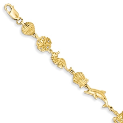 14kt Yellow Gold Sea Life Bracelet 7 Inch Seashore Fine Jewelry Ideal Gifts For Women Gift Set From Heart