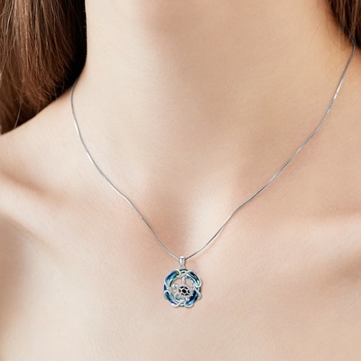 Valentine's Day Gifts S925 Sterling Silver Sea Turtle Pendant Necklace with Blue Crystal for Women