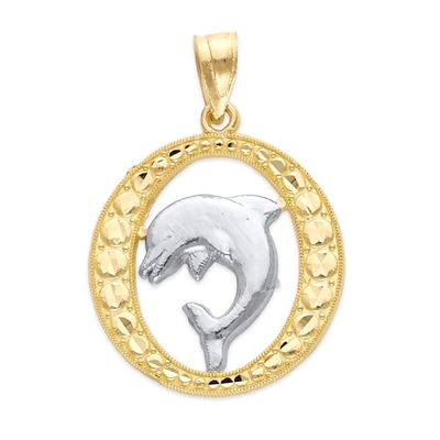 10k Two Tone Gold Dolphin Pendant, Spirit Animal Jewelry, Sea Life Gifts for Her with 18 inch Chain